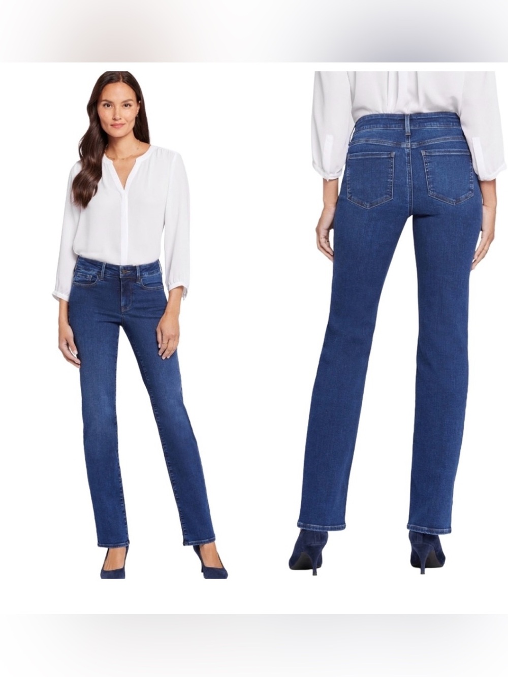NYDJ Women's Straight Leg Jeans in Deep Blue Wash size 6 lift & tuck technology